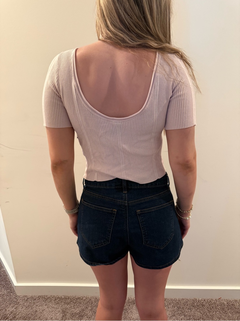 Cider Pale Pink Ribbed Short Sleeve Top - Picture 2 of 2